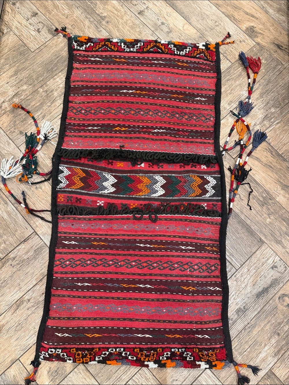 2x4 Ft Handmade Vintage Afghan Khorjin Saddle Bag Antique Persian Tribal Bag Rug